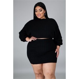 Black Knit Skirt Set